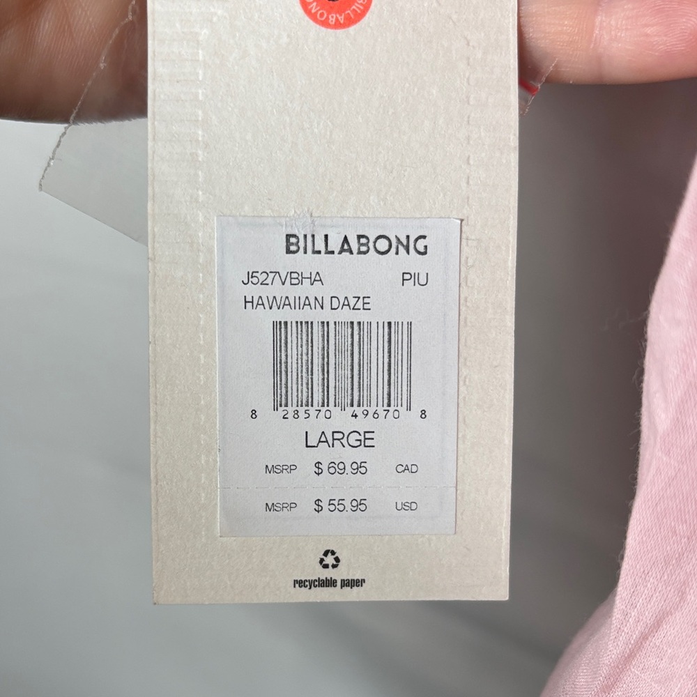 New NWT Women's Billabong Hawaiian Daze Top Rolled Pink Blush Sheer Size L - Picture 9 of 9